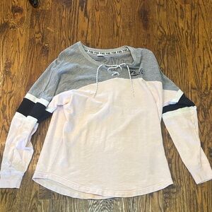 PINK Victoria's Secret Gray and Light Pink Lace-Up Top